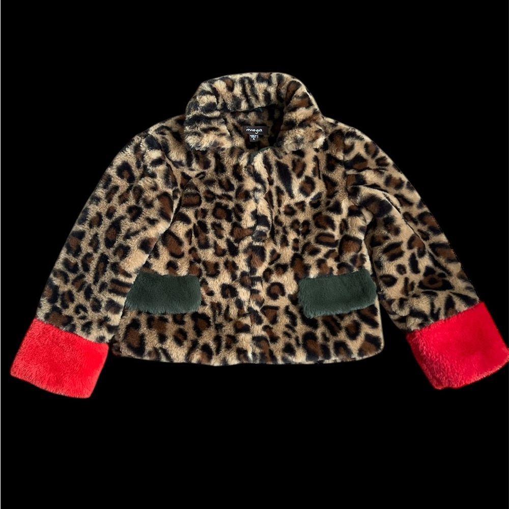 IMOGA size 4  Girl's Leopard-Print Faux Fur Jacket